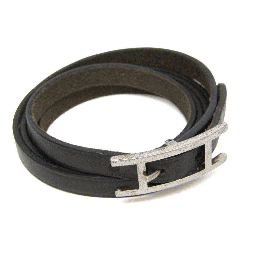 HERMES Silver Leather Bracelet